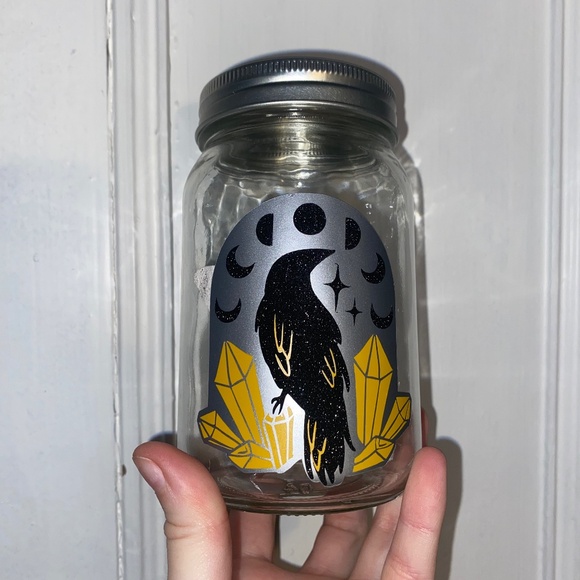 Mason jar cup with raven and diamonds - Picture 1 of 3